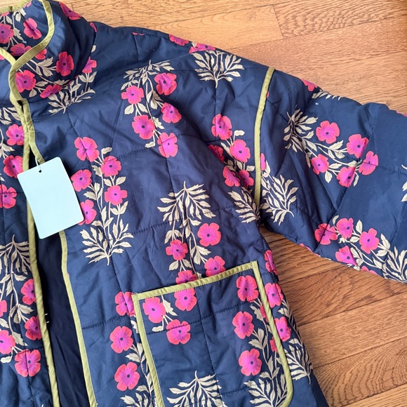 ANTHROPOLOGIE Quilted Floral Jacket in Black with Pink Flowers - Picture 4 of 5